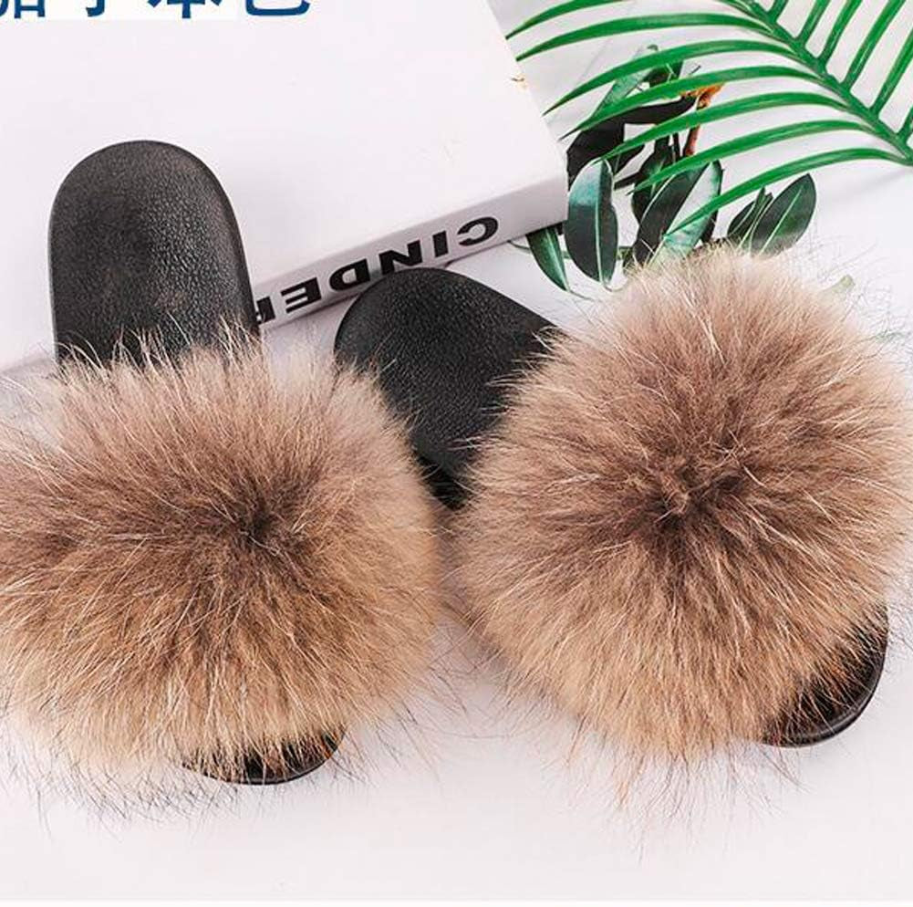 Fur Slippers Slides for Women Open Toe Fuzzy Fur Slippers Girls Fluffy House Slides Outdoor Indoor