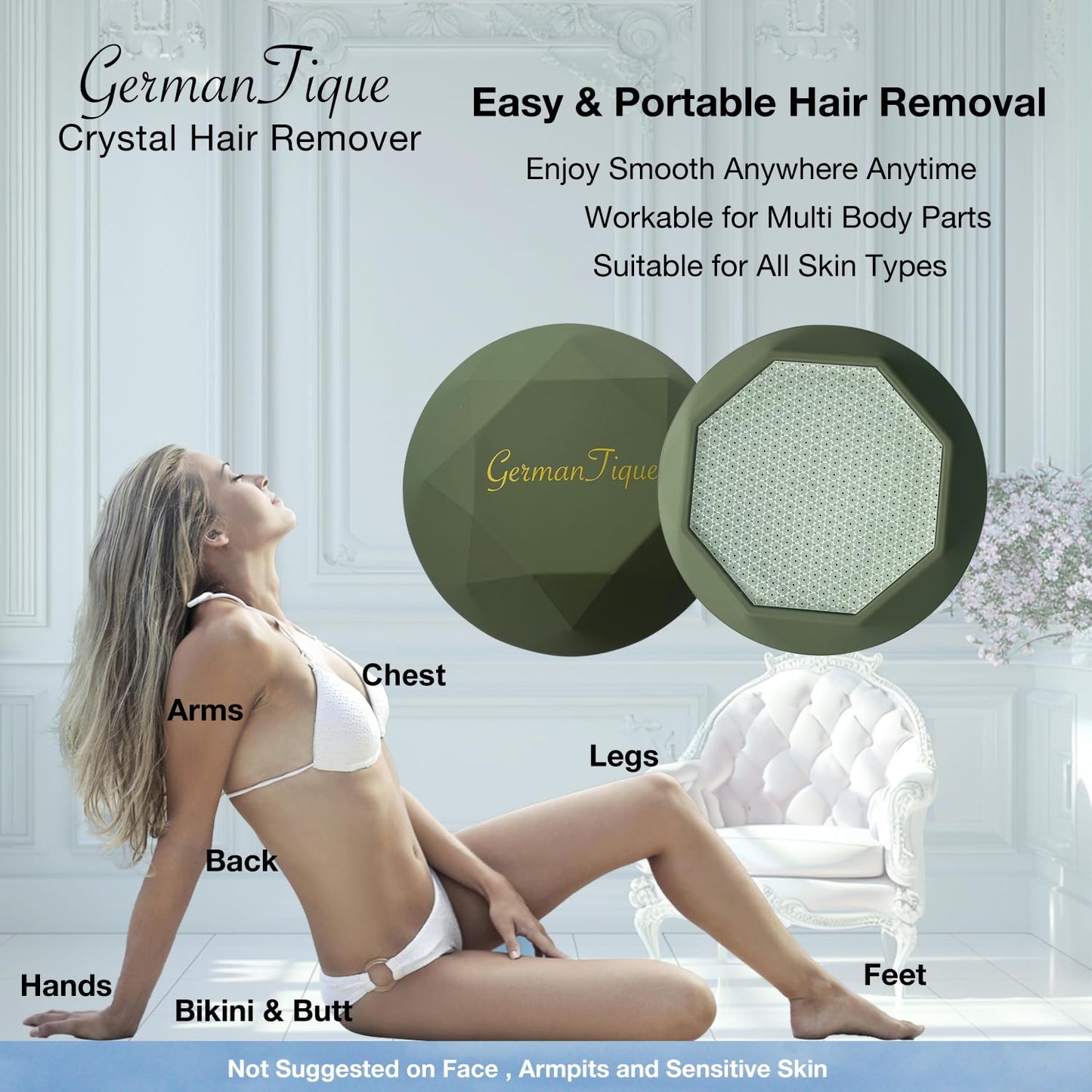 Crystal Hair Eraser,Upgraded Crystal Hair Remover Diamond,Painless and Effective Nano Glass Hair Removal Stone and Skin Exfoliation,Natural Epilator for Women and Men(Olive Green)