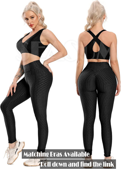 Women High Waisted Workout Yoga Pants Butt Lifting Scrunch Booty Leggings Tummy Control anti Cellulite Textured Tights