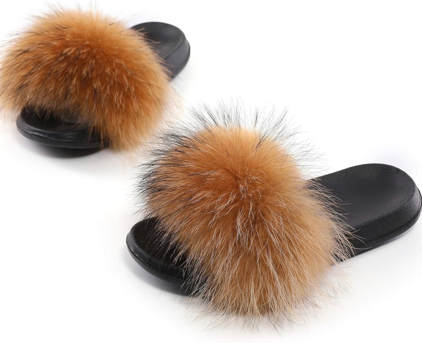 Fur Slippers Slides for Women Open Toe Fuzzy Fur Slippers Girls Fluffy House Slides Outdoor Indoor